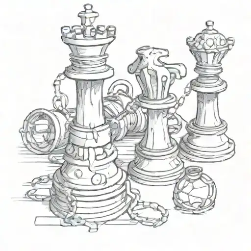 Chess pieces intertwined with steel rings and chains tattoo design idea