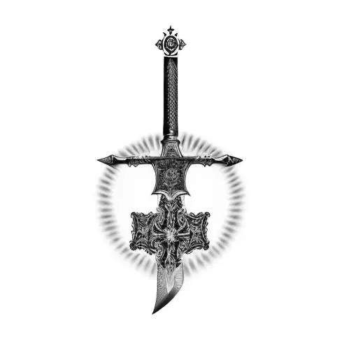 a sword with the cross up tattoo design idea