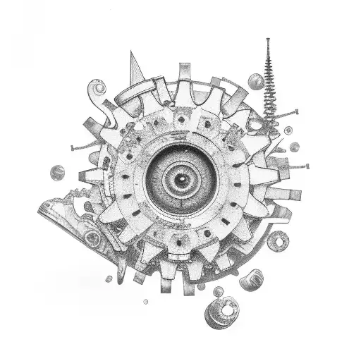 scoll  with cogs and flowers tattoo design idea