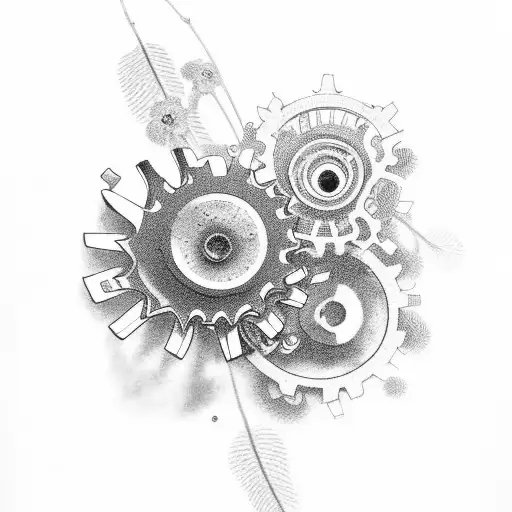 scoll  with cogs and flowers tattoo design idea
