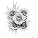 scoll  with cogs and flowers tattoo design idea