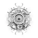 scoll  with cogs and flowers tattoo design idea