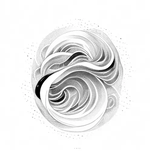 Imagine a graceful, curling wave rendered in minimalist black ink, with delicate lines suggesting movement and depth. In tattoo design idea