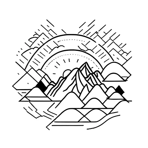 Picture a mountain range with a winding path leading up towards the peaks. Each peak represents a significant challenge  tattoo design idea