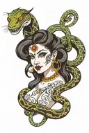 Devi with snake slithering tattoo design idea