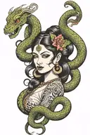 Devi with snake slithering tattoo design idea
