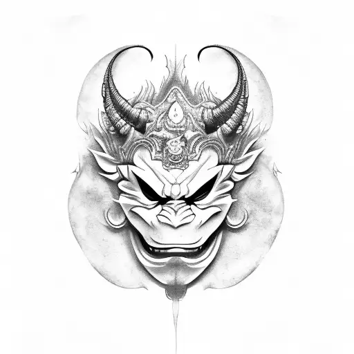 oni mask and Tori gate tattoo design idea