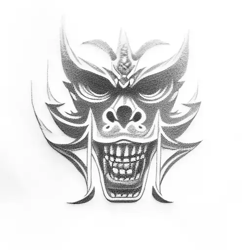 oni mask and Tori gate tattoo design idea