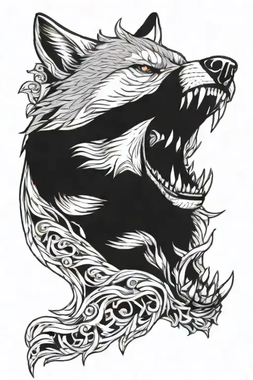Wolf biting into shoulder tattoo tattoo design idea