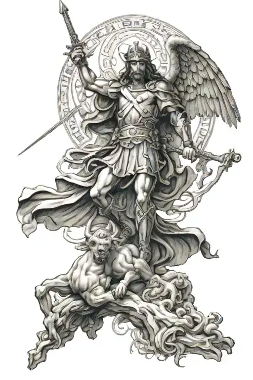st micheal slaying the devil tattoo design idea