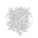 A sketch-style tattoo of a guitar intertwined with vines and leaves tattoo design idea