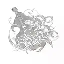 A sketch-style tattoo of a guitar intertwined with vines and leaves tattoo design idea