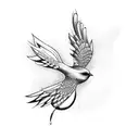 A dotwork tattoo of a bird in flight with musical notes trailing behind it tattoo design idea