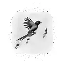 A dotwork tattoo of a bird in flight with musical notes trailing behind it tattoo design idea