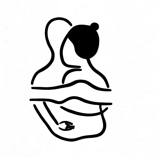 tiny tatoo representing maternity with two dauthers with thin lines tattoo design idea