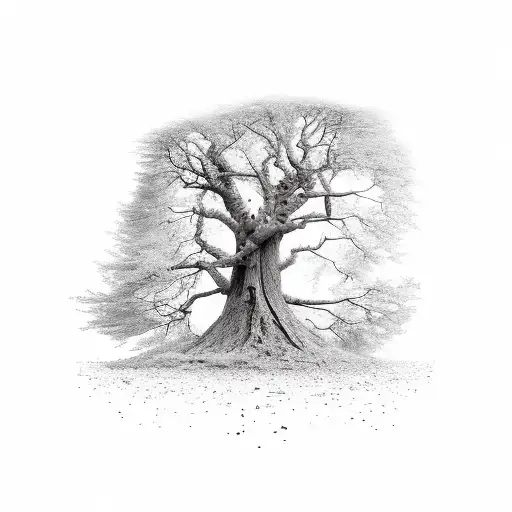 a branch of a tree breaking and inside there's machines and engines tattoo design idea
