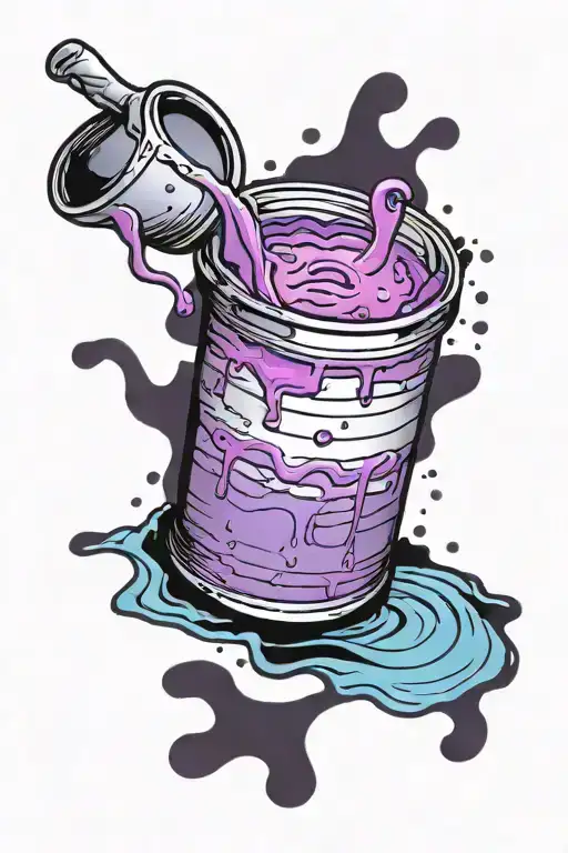 paint can flowing into a puddle, purple gradient  tattoo design idea