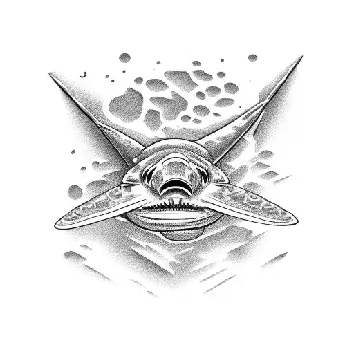 A shovelnose shark emerging from a whiskey bottle tattoo design idea