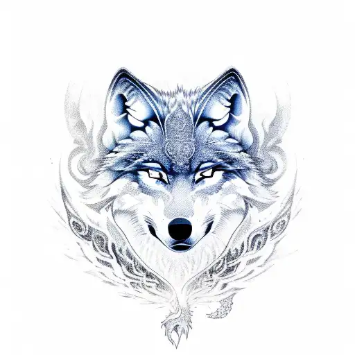hybrid of a wolf and a phoenix tattoo design idea