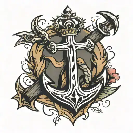 cross, anchor, rock, Shepard, crown  tattoo design idea