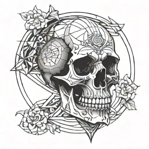 skull and moon tattoo design idea