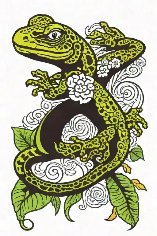 Gecko Hawaii islands tattoo design idea