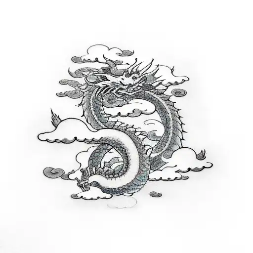 dragon with clouds tattoo design idea