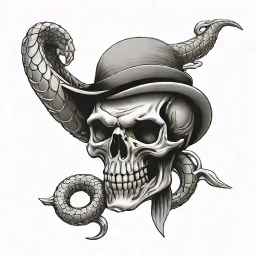 skull snake and banner tattoo design idea