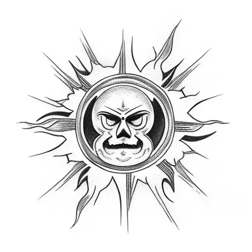 Sun shinging through clouds in the background with 3 crosses in front tattoo design idea