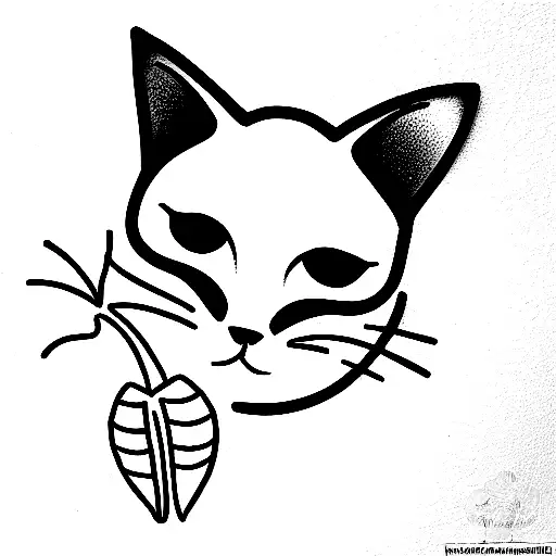 outline of a cat smelling a daffodil flower tattoo design idea