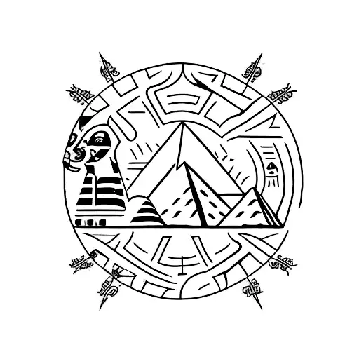 Design a tattoo that depicts a mountain range with Egyptian hieroglyphics tattoo design idea