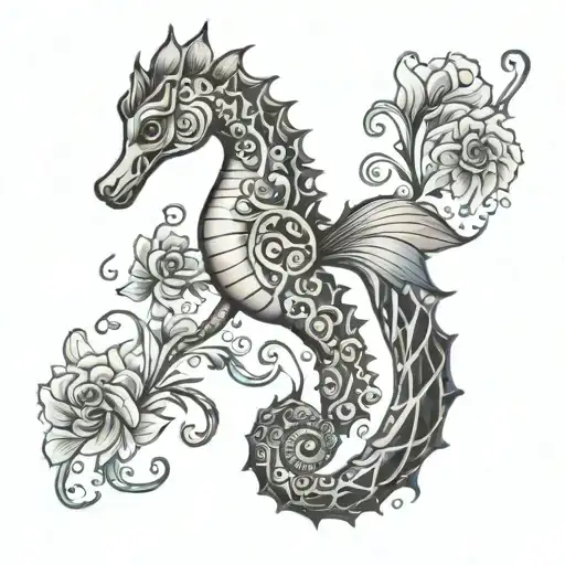 seahorse holding tattoo design idea