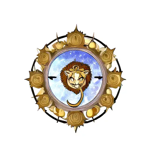 astronomical symbol of ram, lion and scorpio mixed together tattoo design idea