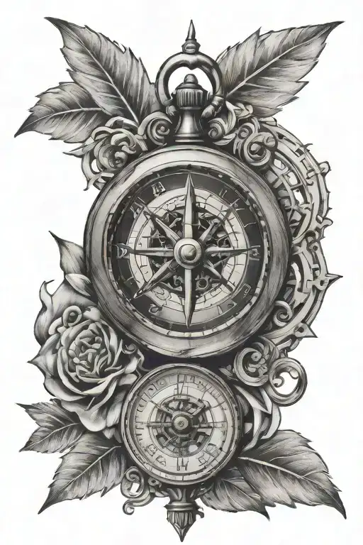 compass and clock hands tattoo design idea
