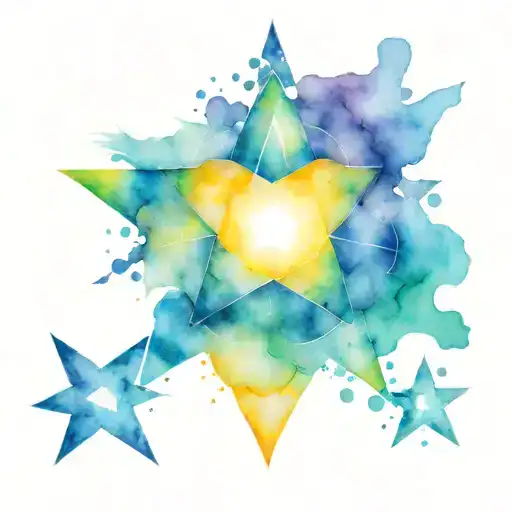 8 points star with 2 little heart in center tattoo design idea