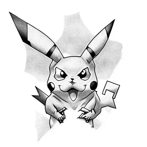 A realistic blackwork tattoo of a Pikachu with death's clothes  tattoo design idea
