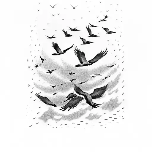 flock of birds in a storm tattoo design idea