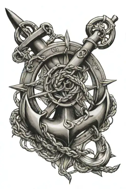 navy ship anchor connected tattoo design idea