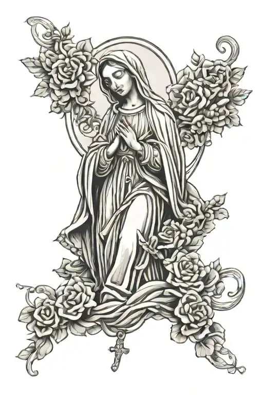Virgin Mary holding rosary tattoo design idea