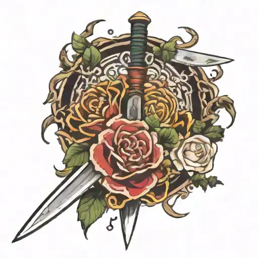 demon slayer flower around inosukes sword going tattoo design idea