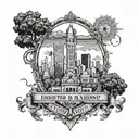 Incorporate the Houston skyline into a family crest design with your children's names intertwined in the architecture tattoo design idea