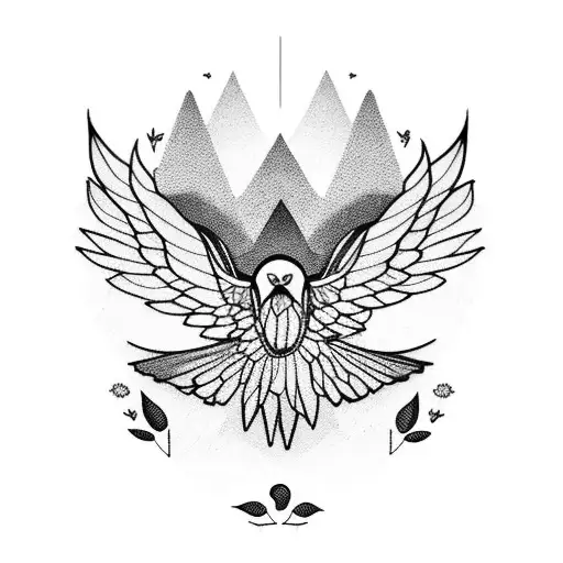colombian moutains with birds and plants tattoo design idea