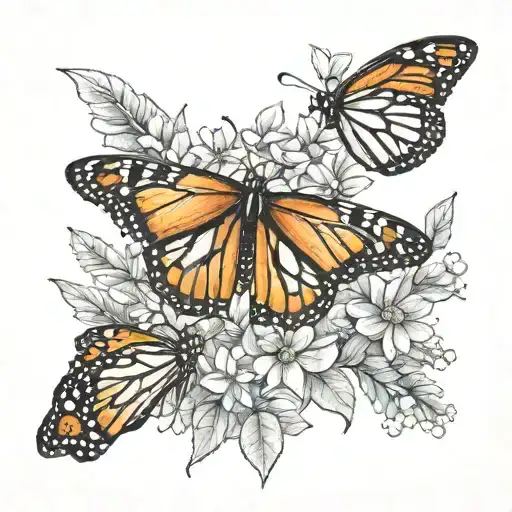 monarch butterfly with wildflowers tattoo design idea