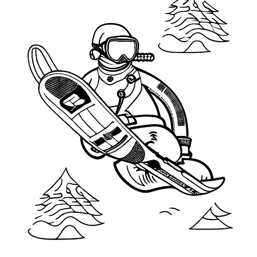 A diver with full equipment riding a snowboard tattoo design idea