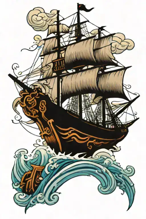 clipper ship sailing tattoo design idea