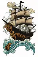 clipper ship sailing tattoo design idea