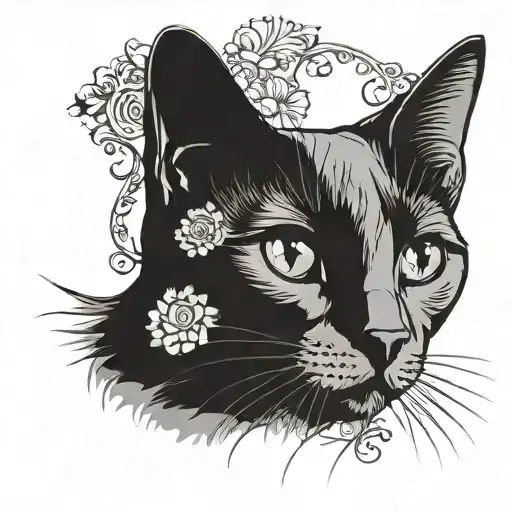 Russian blue cat breed face. Open mouth. Side profile view.  tattoo design idea