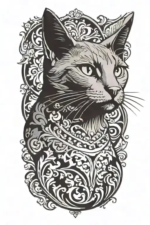 Russian blue cat breed face with open mouth. side profile  tattoo design idea