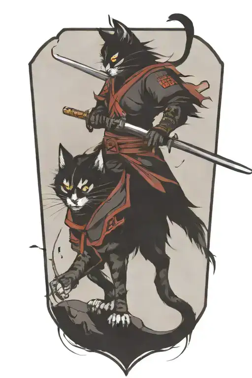 two samurai warrior cats  tattoo design idea