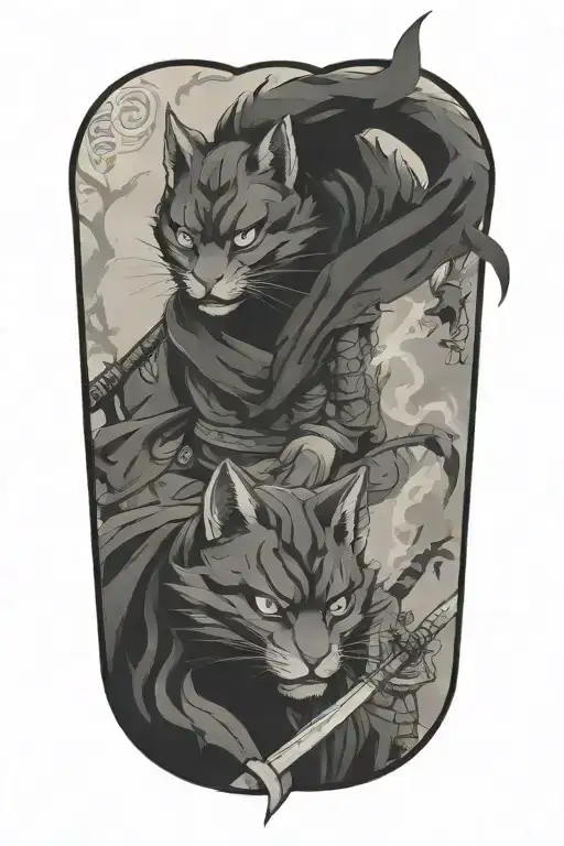 two samurai warrior cats  tattoo design idea